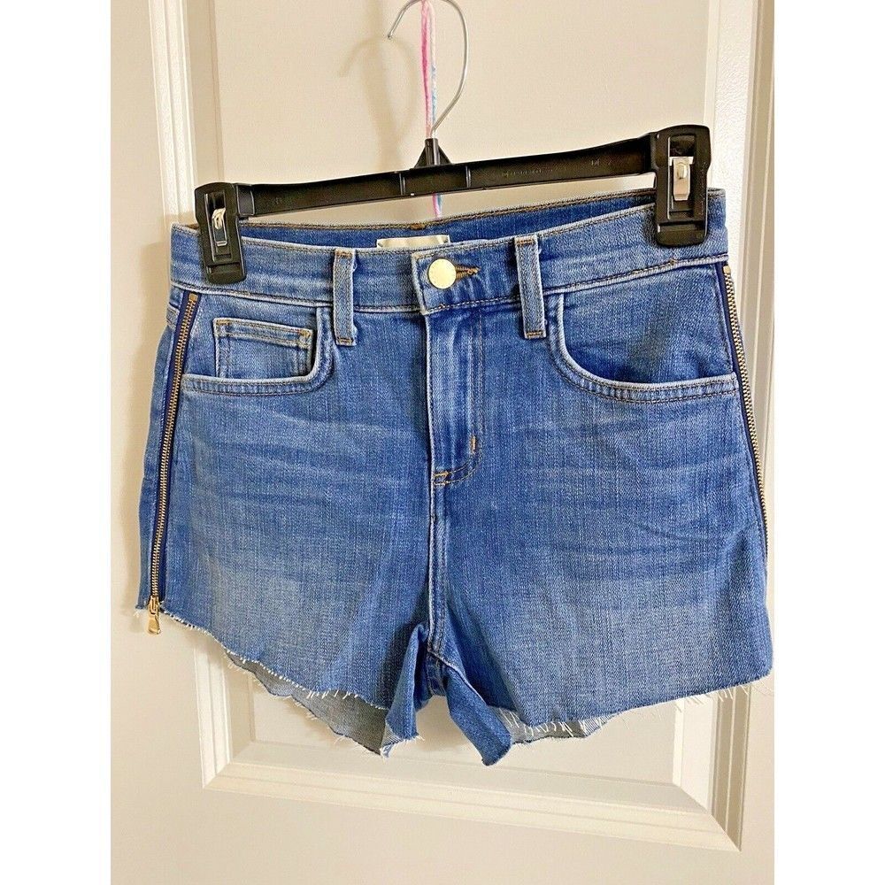 L'AGENCE NWT Audrey Gold Zipper Womens High‎ Rise Frayed Denim Shorts Size 24